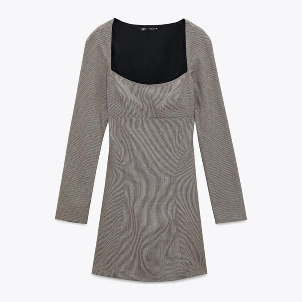 Zara Checked Print Structured Long Sleeve Mini Dress - Picture 9 of 9